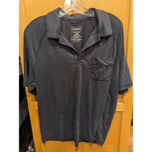 LL Bean Henley Shirt Mens Large Blue Pullover Short‎ Sleeve polyester blend base